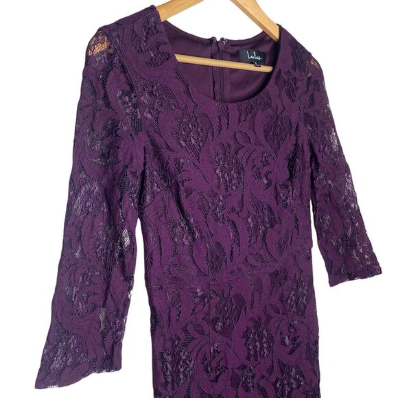 Lulus Mini Dress Size S All For You Dark Purple Lace Bodycon 3/4 Sleeve - Picture 10 of 10